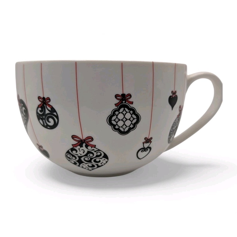Brighton Coffee Mug Christmas‎ Ornamants White Red Black Sixteen Ounces Retro